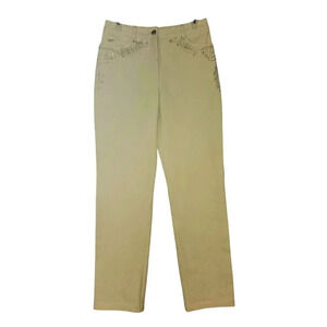 New $245 St. John Classic Bootcut Jean Lemonade Yellow Embroidered Size 6